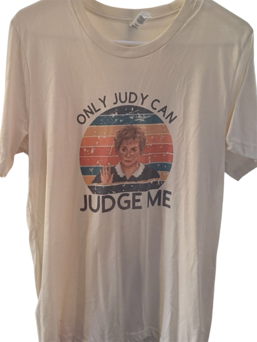 Bella Canvas Only Judy Can Judge Me Graphic Tee - Cream with Retro Stripe Print